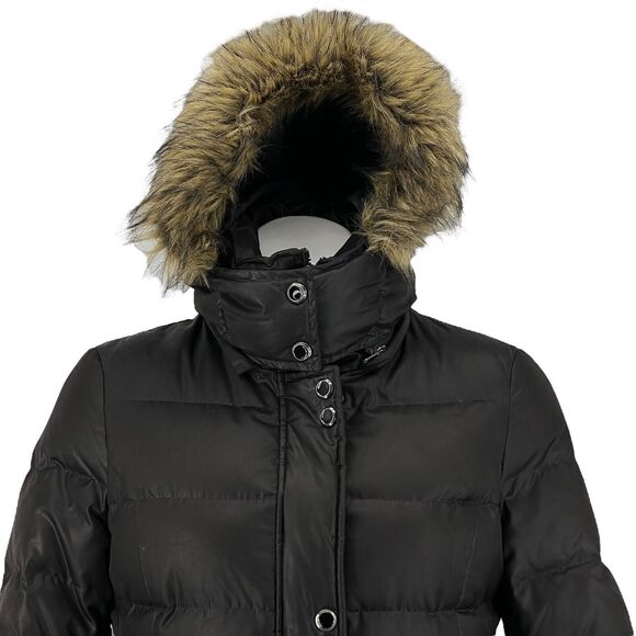 Soia & Kyo Down Parka Faux Fox Fur Trim Coat Full Zip Black Winter Snow Small - Picture 4 of 9